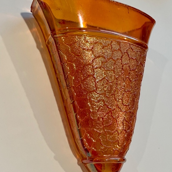 Vintage Carnival Glass Wall Pocket, Iridescent Orange - Picture 3 of 6